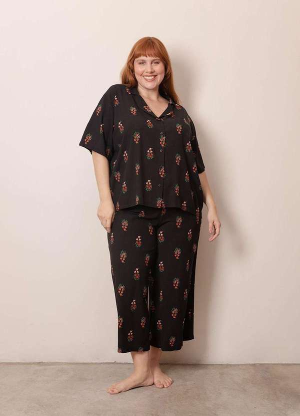 Bold Sleep - Pijama Clássico Floral Plus Size Preto 4