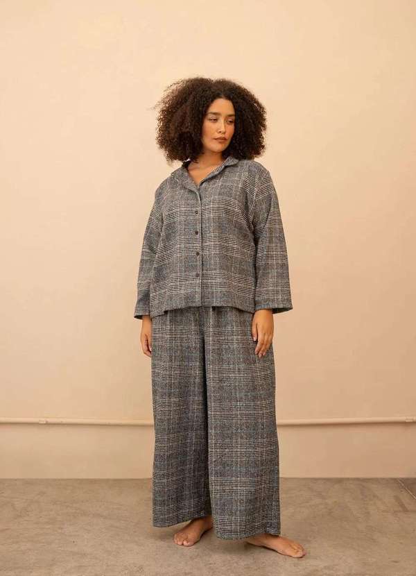 Bold Sleep - Pijama Flanelado Plus Size Cinza