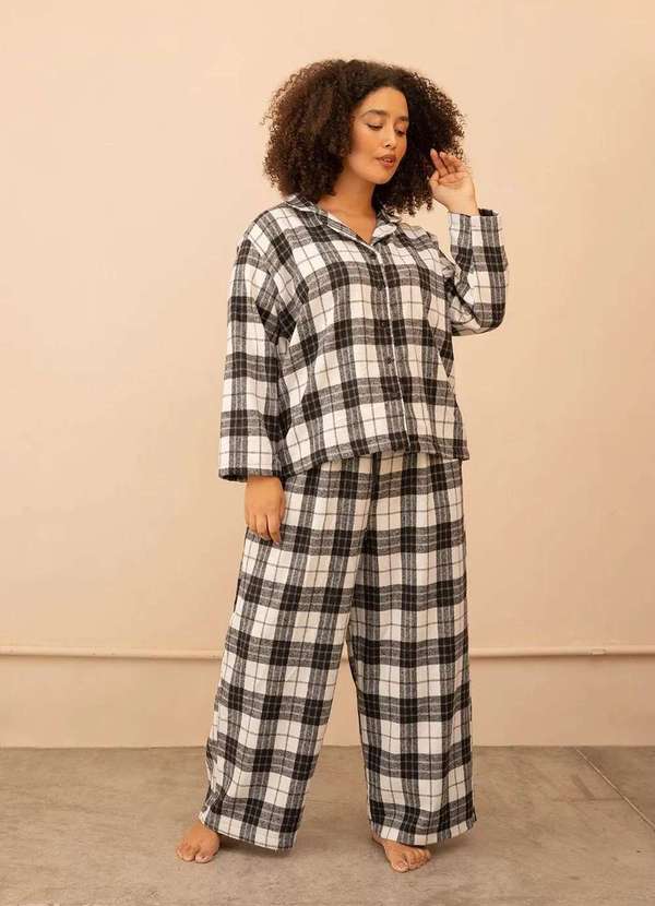 Bold Sleep - Pijama Flanelado Plus Size Preto