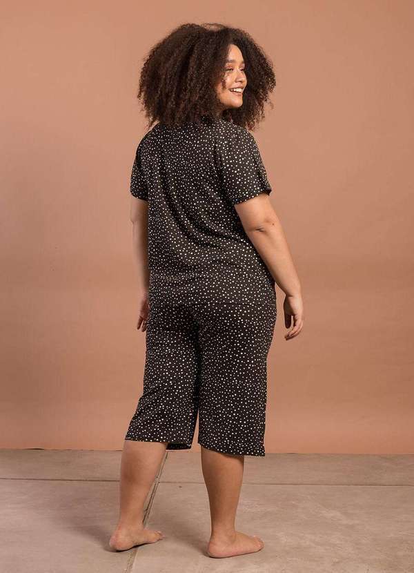 Bold Sleep - Pijama Pantacourt Poá Plus Size Preto 3