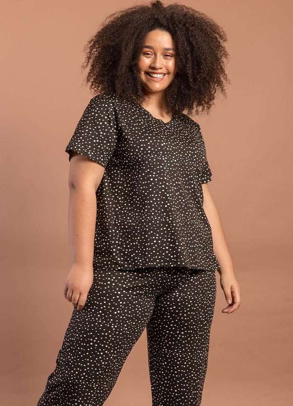 Bold Sleep - Pijama Pantacourt Poá Plus Size Preto 4