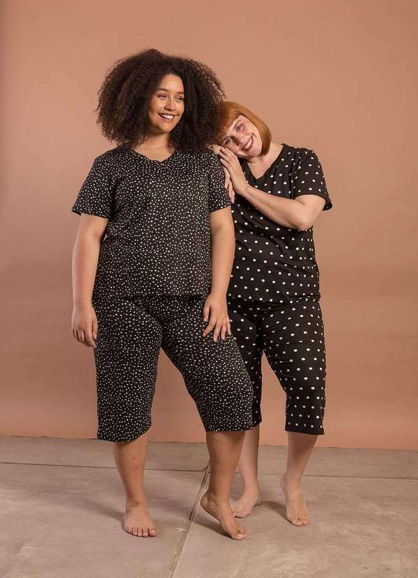 Bold Sleep - Pijama Pantacourt Poá Plus Size Preto 5