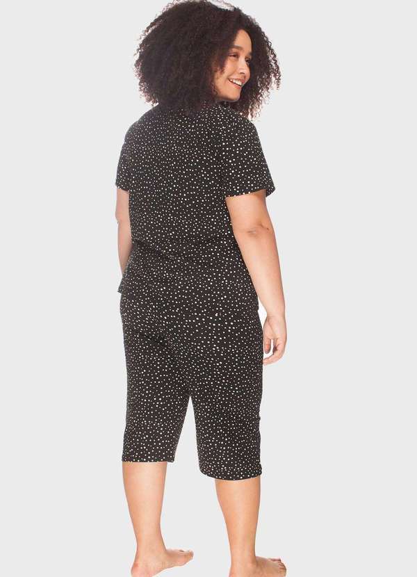 Bold Sleep - Pijama Pantacourt Poá Plus Size Preto 8