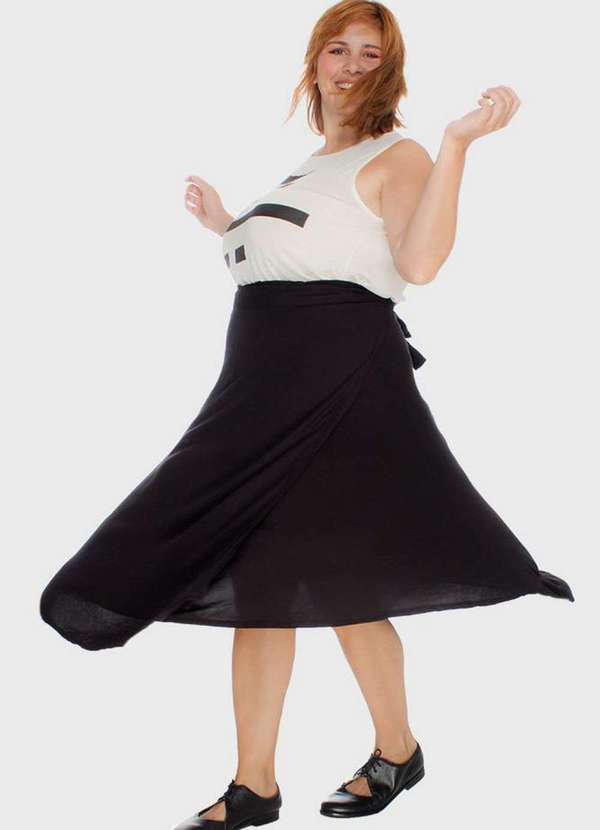Bold - Saia Midi Wrap Plus Size Preto 2