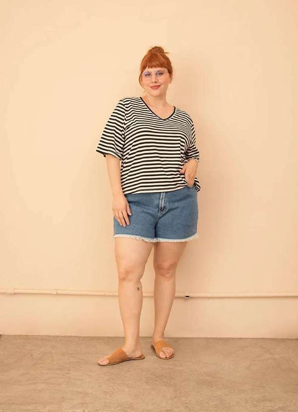 Bold - Shorts Mom Plus Size Azul