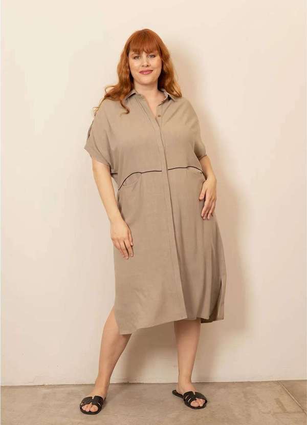 Bold - Chemise Linho Estonado Plus Size Bege 5