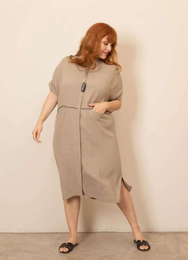 Bold - Chemise Linho Estonado Plus Size Bege 3