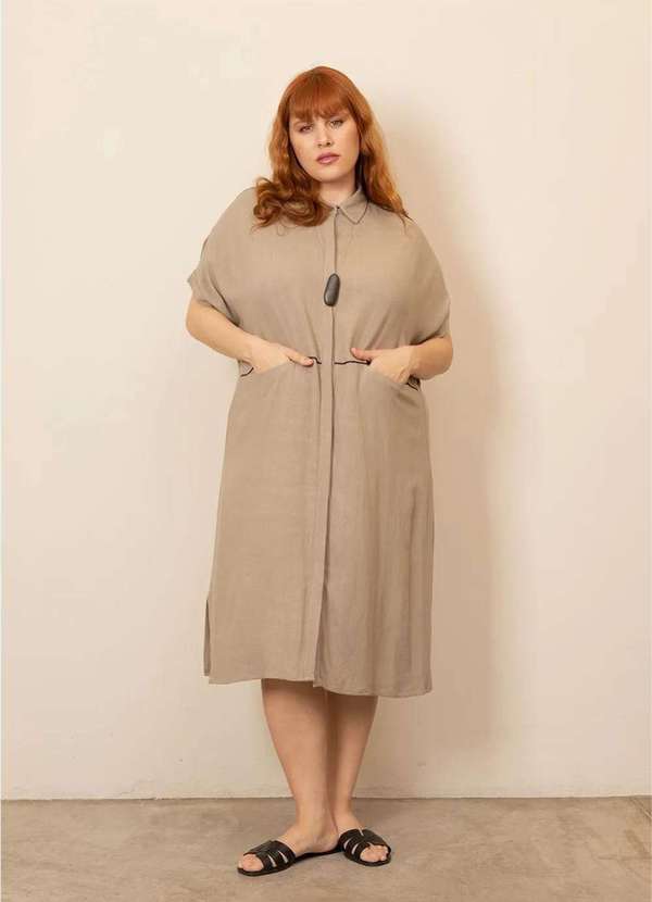 Bold - Chemise Linho Estonado Plus Size Bege 2
