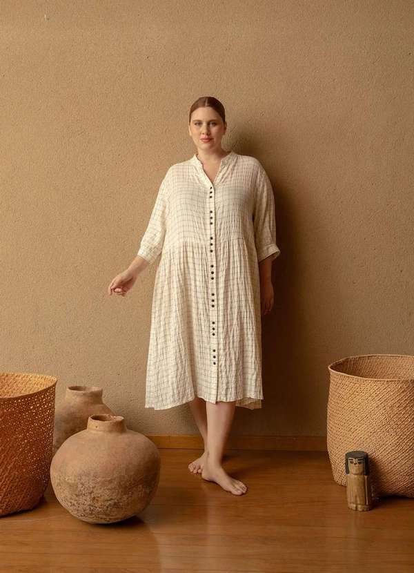 Bold - Vestido Alicia Quadriculado Plus Size Branco