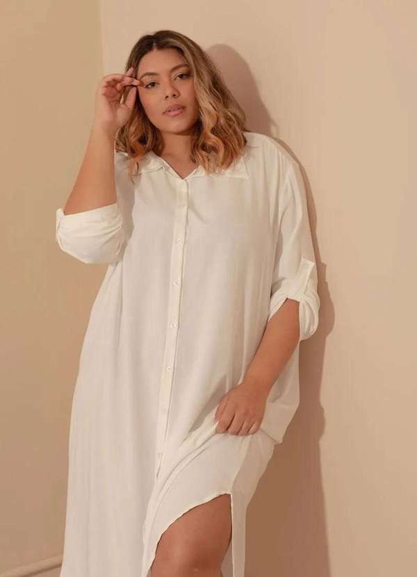 Bold - Vestido Chemise Longo com Fendas Plus Size Branco 3