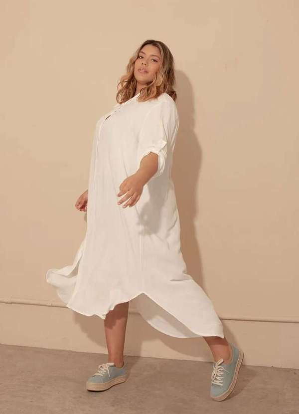 Bold - Vestido Chemise Longo com Fendas Plus Size Branco 4