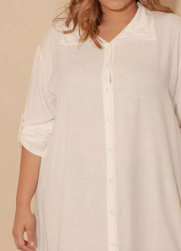 Bold - Vestido Chemise Longo com Fendas Plus Size Branco 5