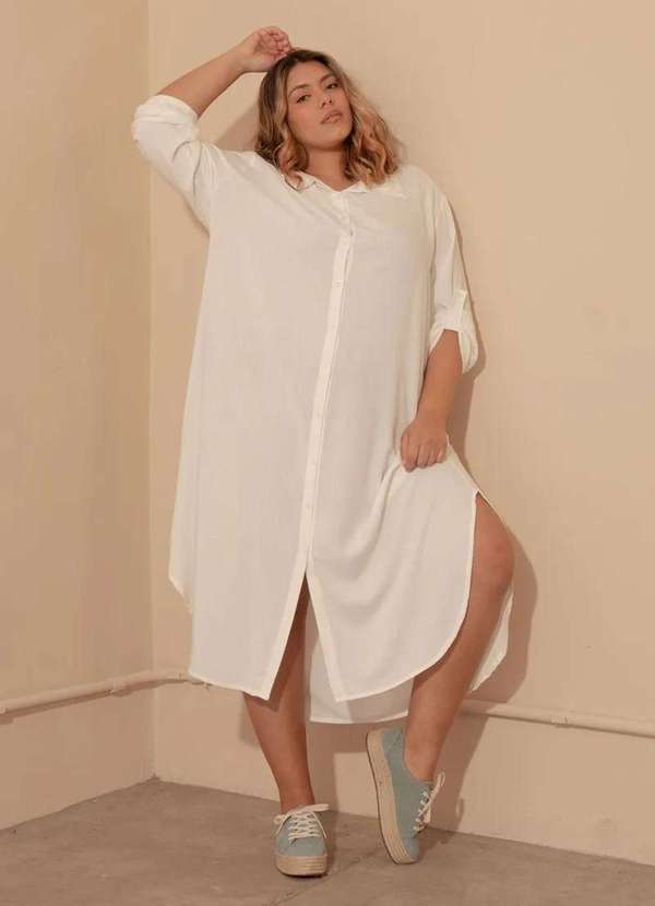 Bold - Vestido Chemise Longo com Fendas Plus Size Branco 6