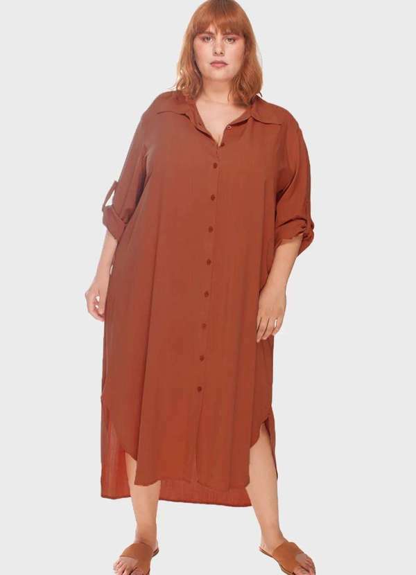 Bold - Vestido Chemise Longo com Fendas Plus Size Laranja 2