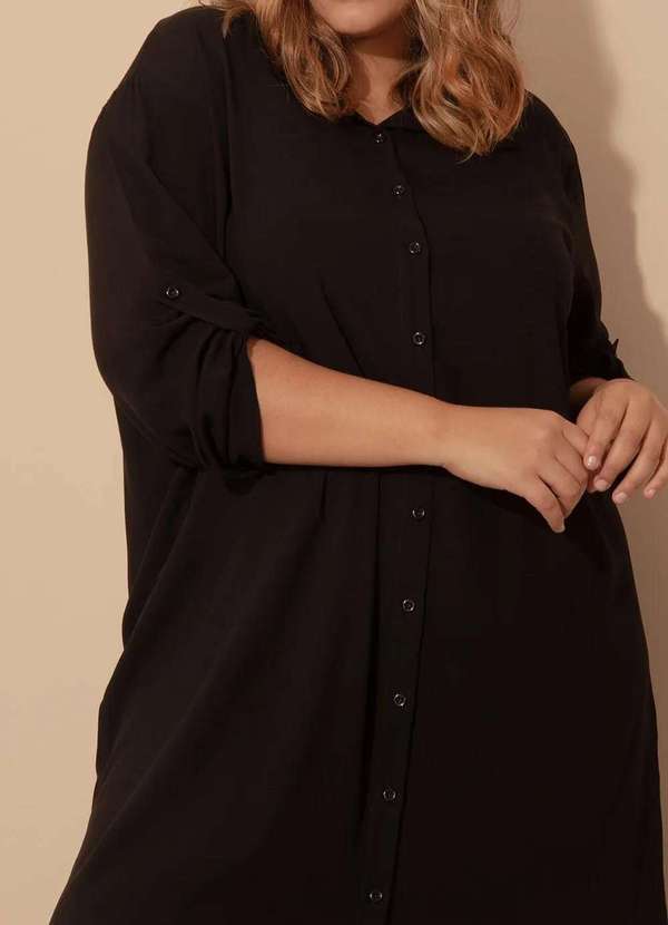 Bold - Vestido Chemise Longo com Fendas Plus Size Preto 3