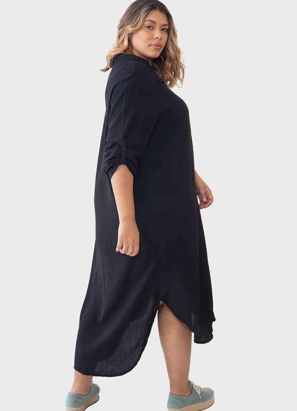 Bold - Vestido Chemise Longo com Fendas Plus Size Preto 5