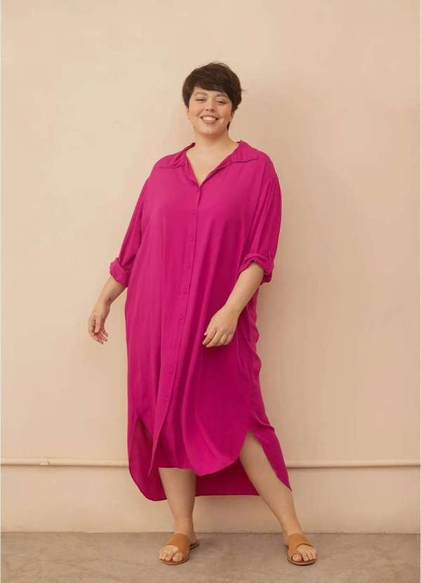 Bold - Vestido Chemise Longo com Fendas Plus Size Roxo 2