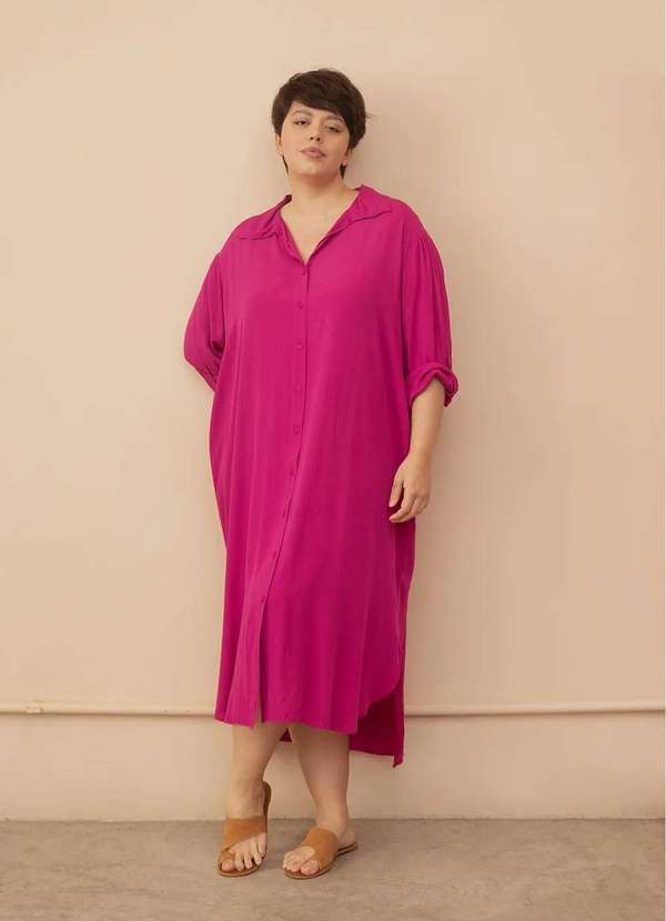 Bold - Vestido Chemise Longo com Fendas Plus Size Roxo 3