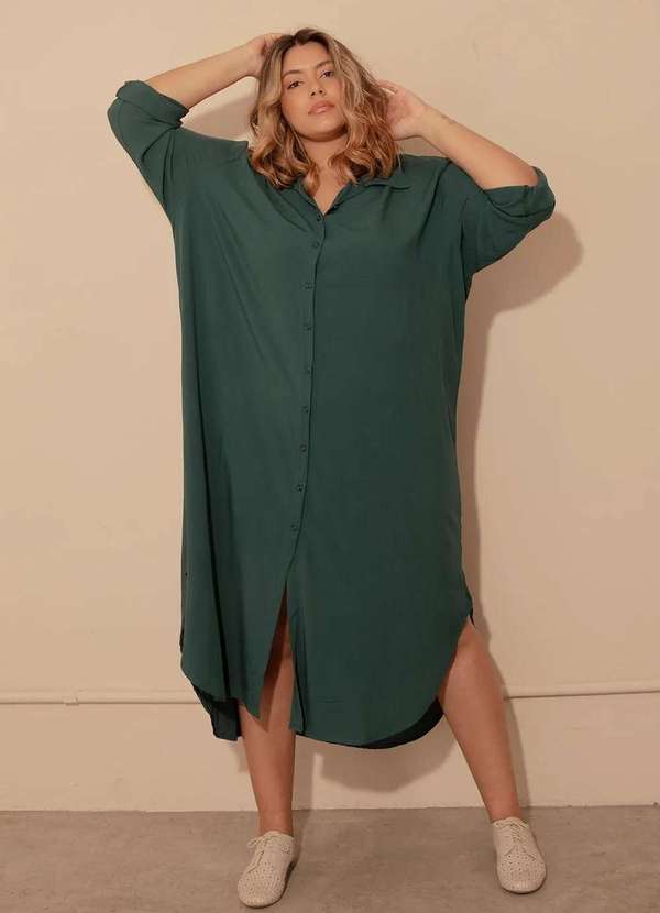 Bold - Vestido Chemise Longo com Fendas Plus Size Verde