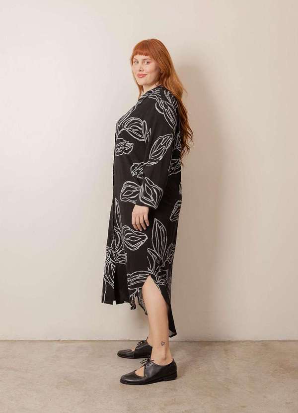 Bold - Vestido Chemise Longo com Fendas Plus Size Preto 5