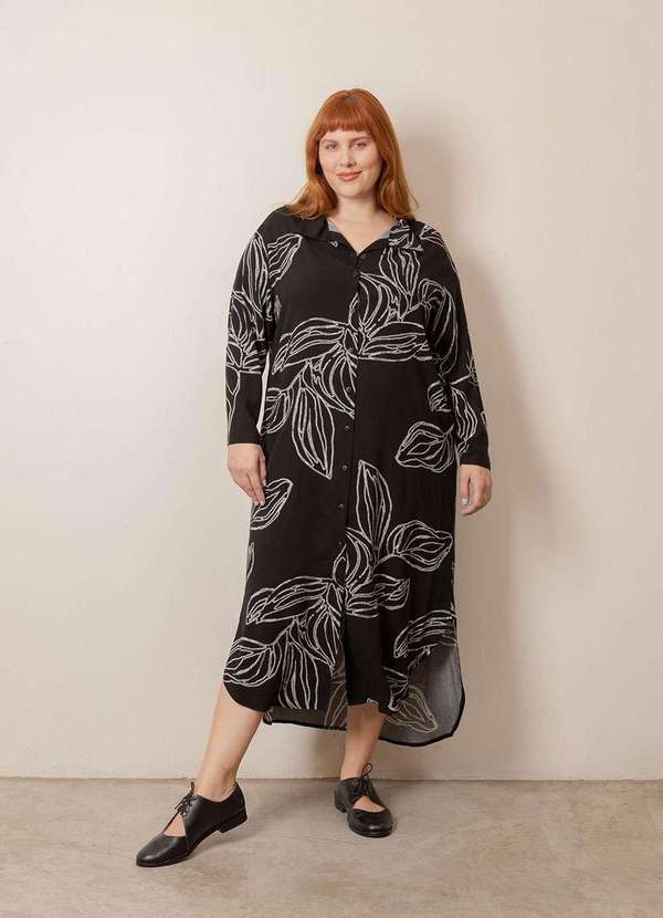 Bold - Vestido Chemise Longo com Fendas Plus Size Preto 6