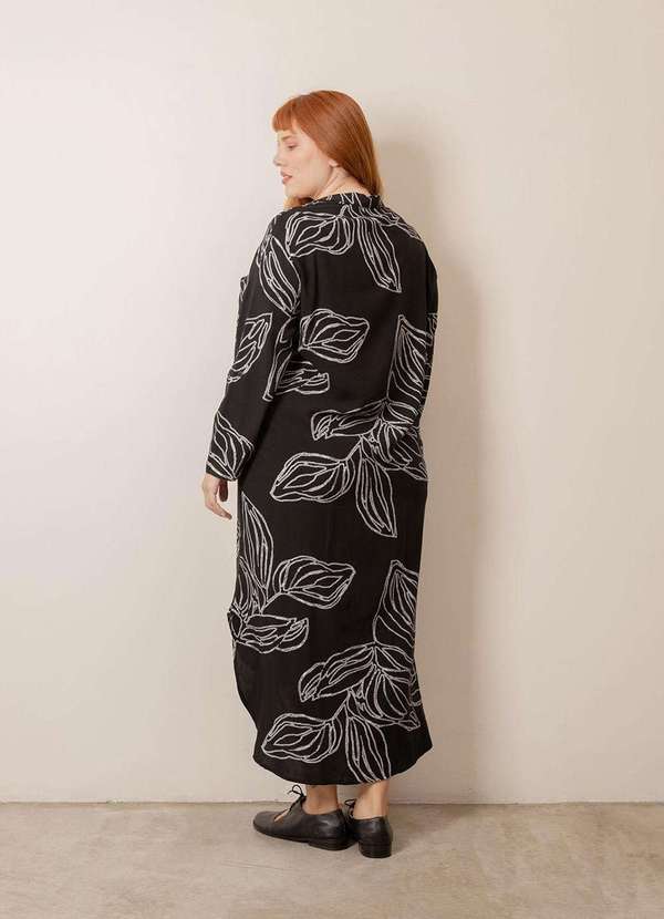 Bold - Vestido Chemise Longo com Fendas Plus Size Preto 7