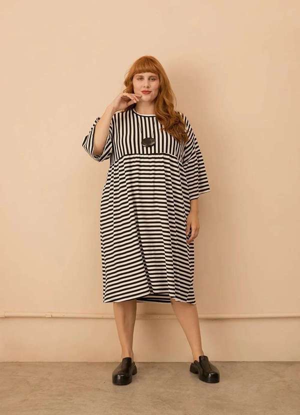 Bold - Vestido Dani Listrado Plus Size Preto