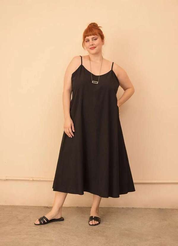 Bold - Vestido Longo Algodão Plus Size Preto