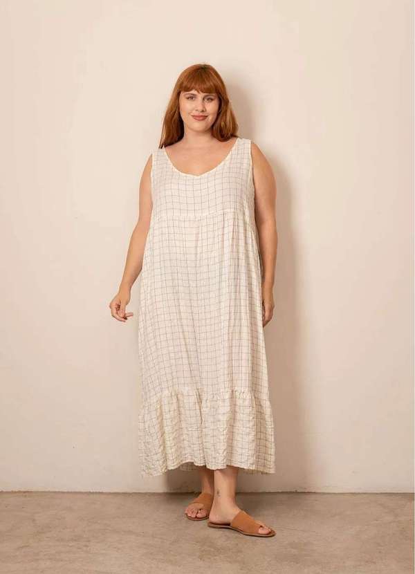 Bold - Vestido Luana Quadriculado Plus Size Branco