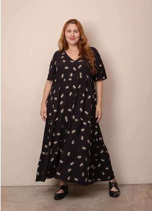 Vestido Marias Formigas Plus Size Preto Flaminga