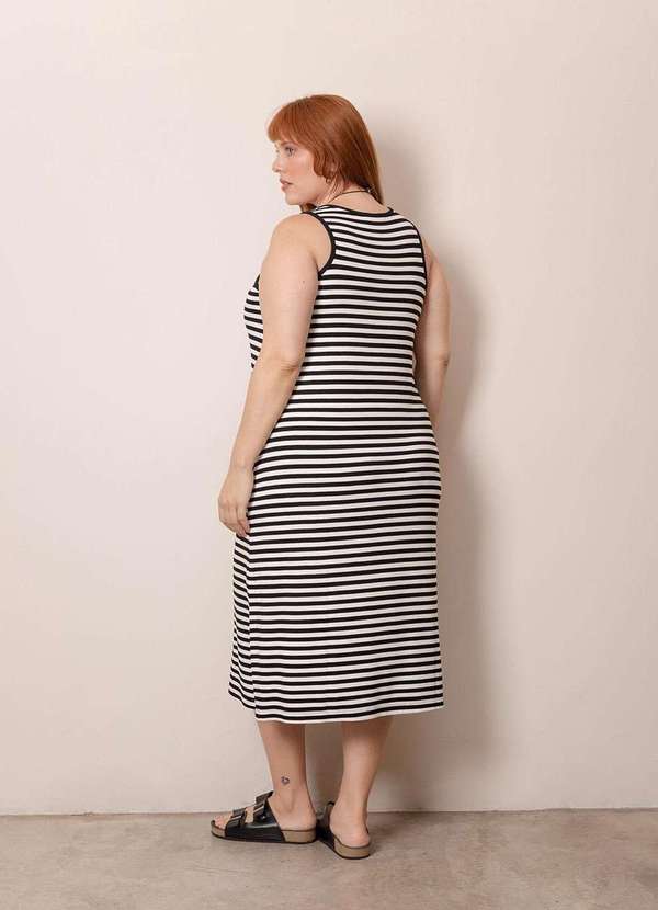 Bold - Vestido Regata Canelado Listrado Plus Size Preto 4