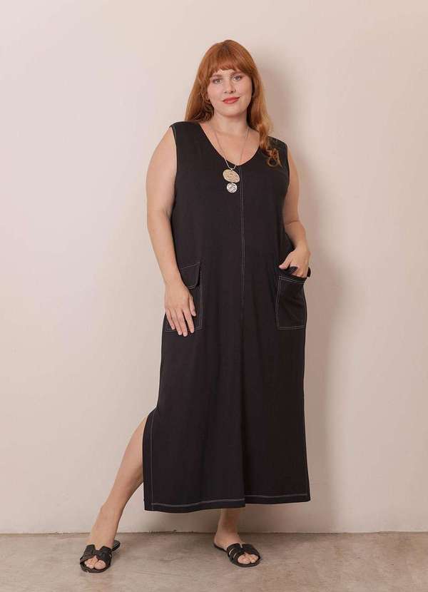 Bold - Vestido Regata com Pespontos Plus Size Preto 5