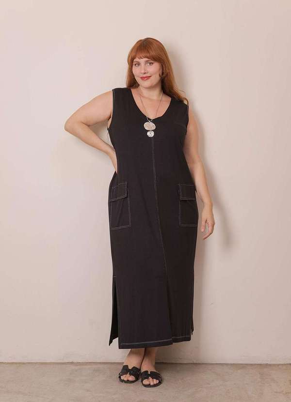 Bold - Vestido Regata com Pespontos Plus Size Preto 4