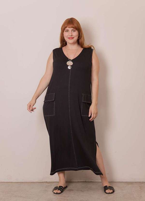 Bold - Vestido Regata com Pespontos Plus Size Preto 3