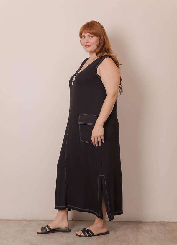 Bold - Vestido Regata com Pespontos Plus Size Preto 2