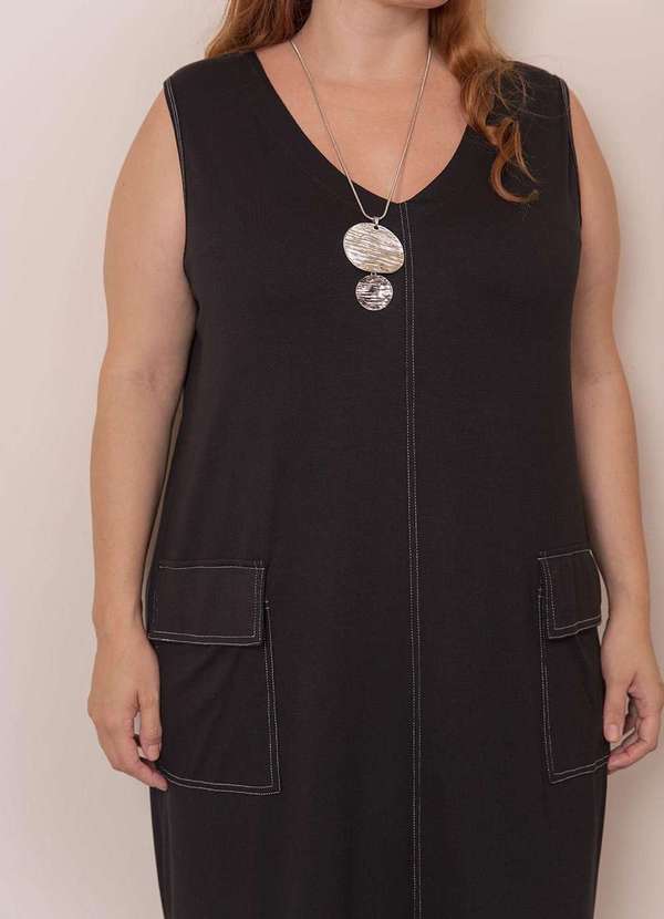 Bold - Vestido Regata com Pespontos Plus Size Preto 8