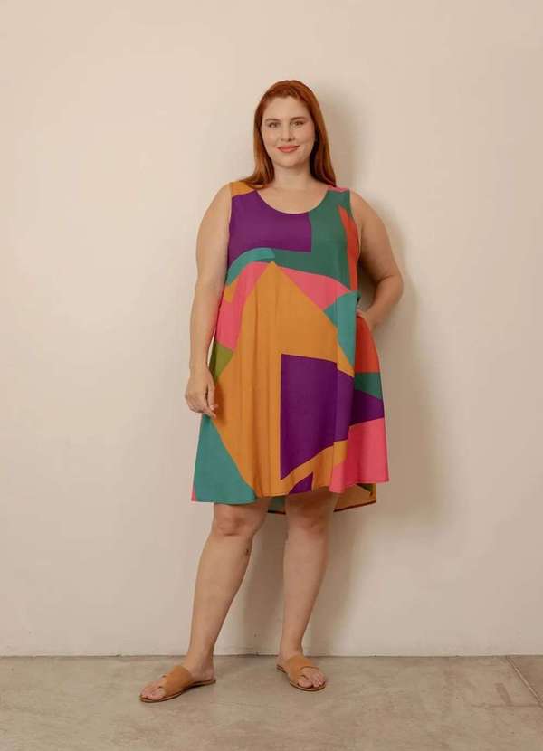 Bold - Vestido Regata Evasê Plus Size Laranja