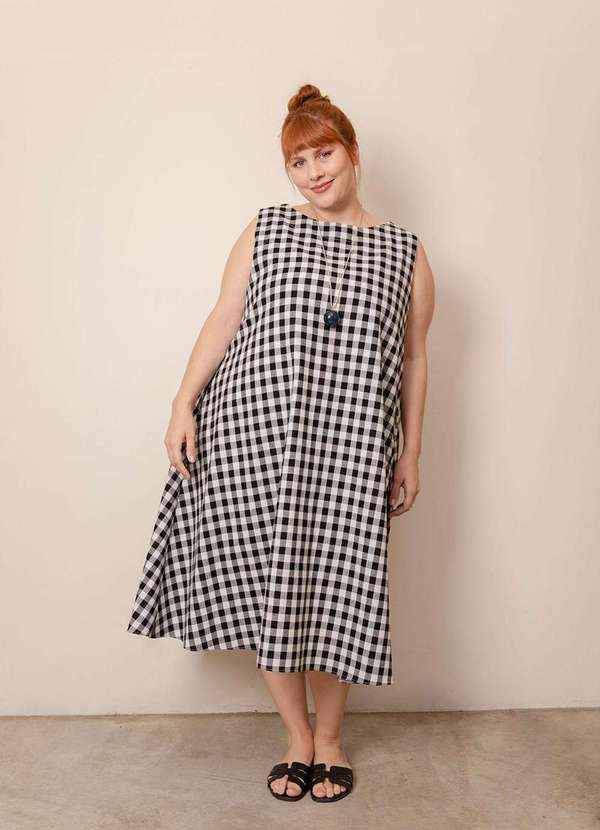 Bold - Vestido Regata Vichy Linho Plus Size Preto 5