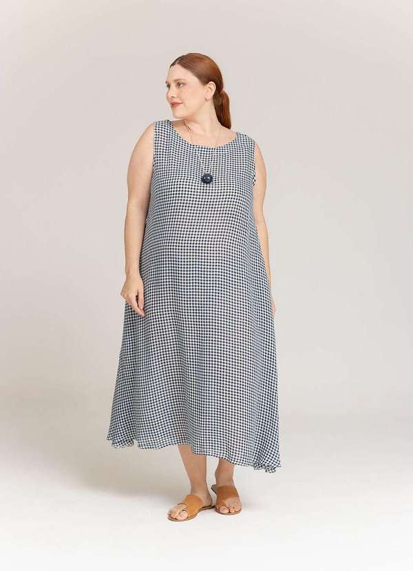 Bold - Vestido Regata Vichy Plus Size Azul