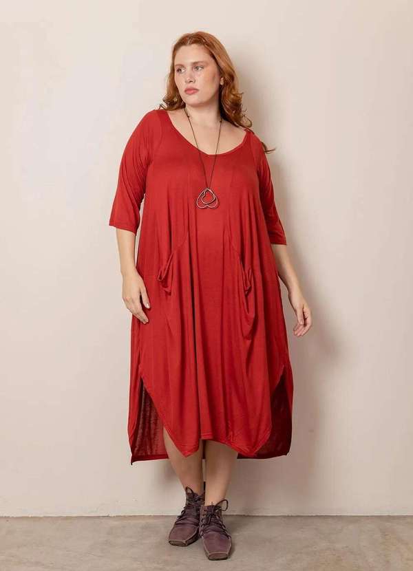 Bold - Vestido Saruel Decote V Plus Size Laranja