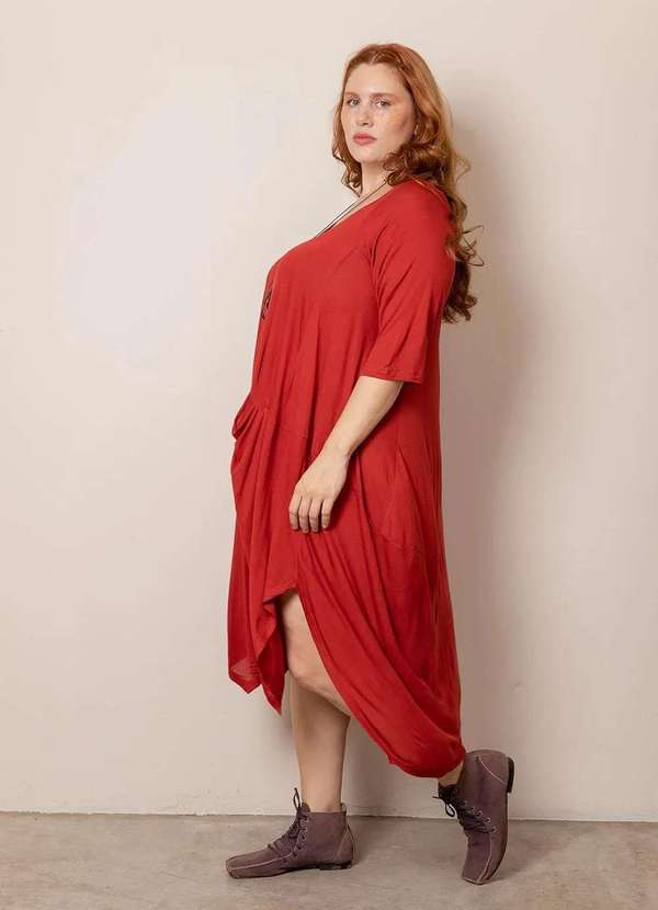 Bold - Vestido Saruel Decote V Plus Size Laranja 2