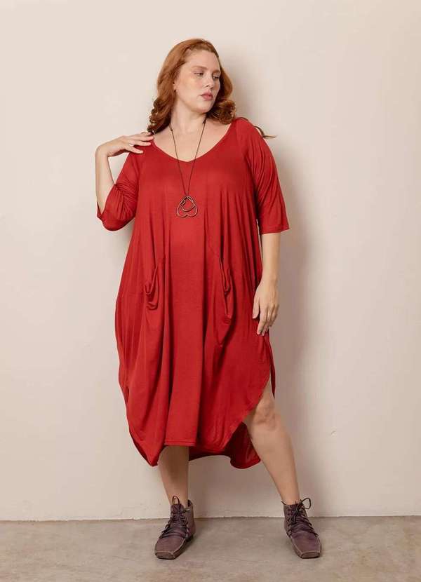 Bold - Vestido Saruel Decote V Plus Size Laranja 3