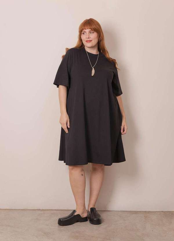 Bold - Vestido Trapézio Algodão Plus Size Preto 5