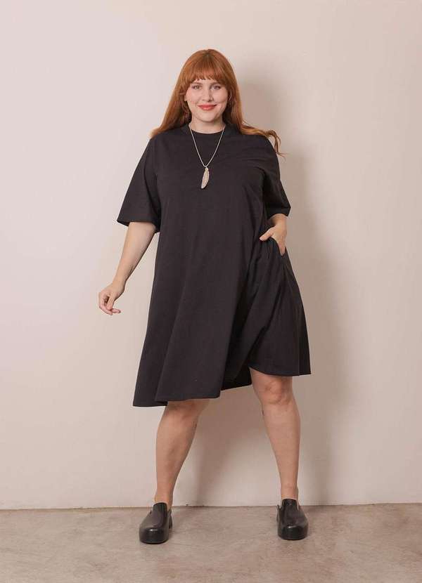 Bold - Vestido Trapézio Algodão Plus Size Preto 4