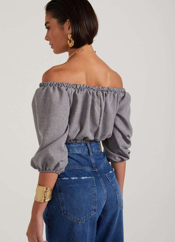 Dimy - Blusa Cropped Ciganinha Manga Bufante Dimy Cinza 3