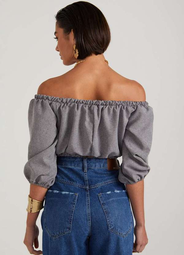 Dimy - Blusa Cropped Ciganinha Manga Bufante Dimy Cinza 4