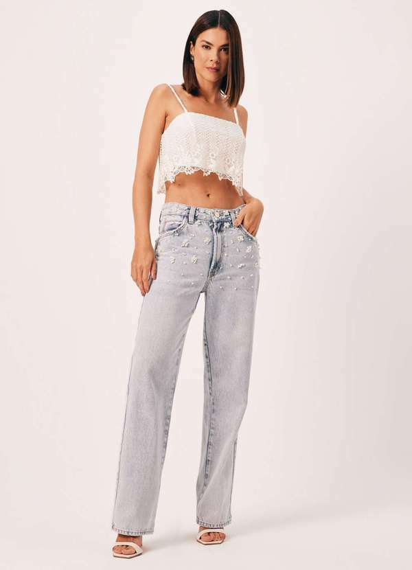 Dimy - Top de Renda Tecido Plano Feminino Dimy Branco