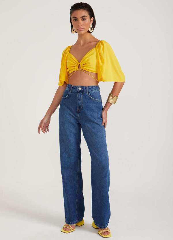 Dimy - Top com Amarracao no Meio Tecido Plano Dimy Amarelo