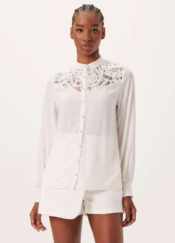 Dimy - Camisa com Aplicacao e Bordado Tecido Plano Feminino Dimy Branco 3