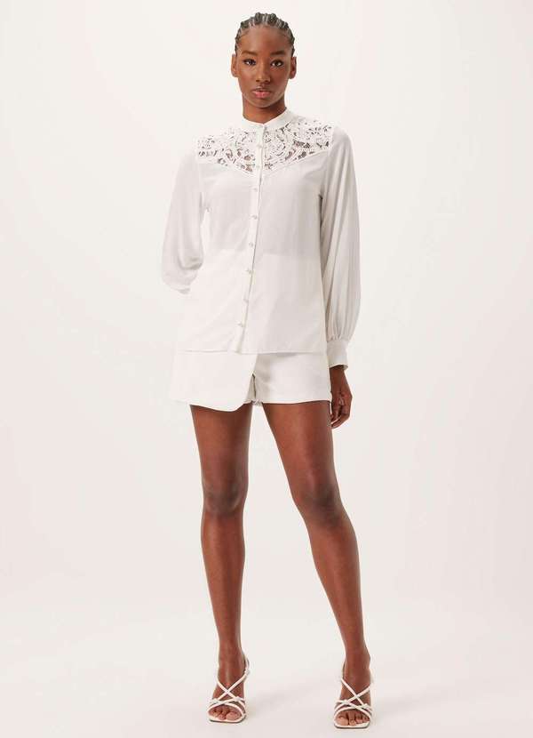 Dimy - Camisa com Aplicacao e Bordado Tecido Plano Feminino Dimy Branco 5